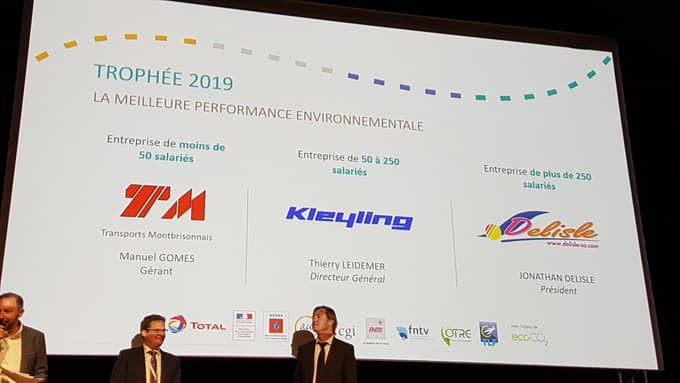 Écran officiel des Trophées EVE 2019, Transports Montbrisonnais lauréat pour la meilleure performance environnementale, moins de 50 salariés
